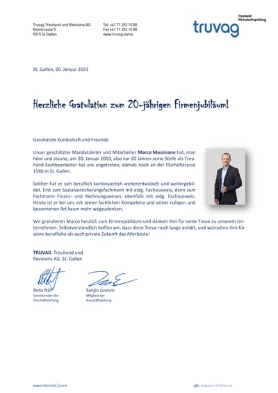 20 Jahre Firmenjubiläum Marco Mosimann